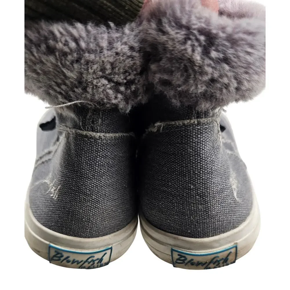 Blowfish Malibu Cotton Ankle Booties Faux Fur 8.5 grey slip on comfort shoe